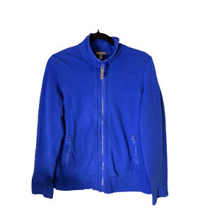 Talbots Full Zip Jacket Vibrant Blue Size M Stretch Cotton Blend Zip Fro